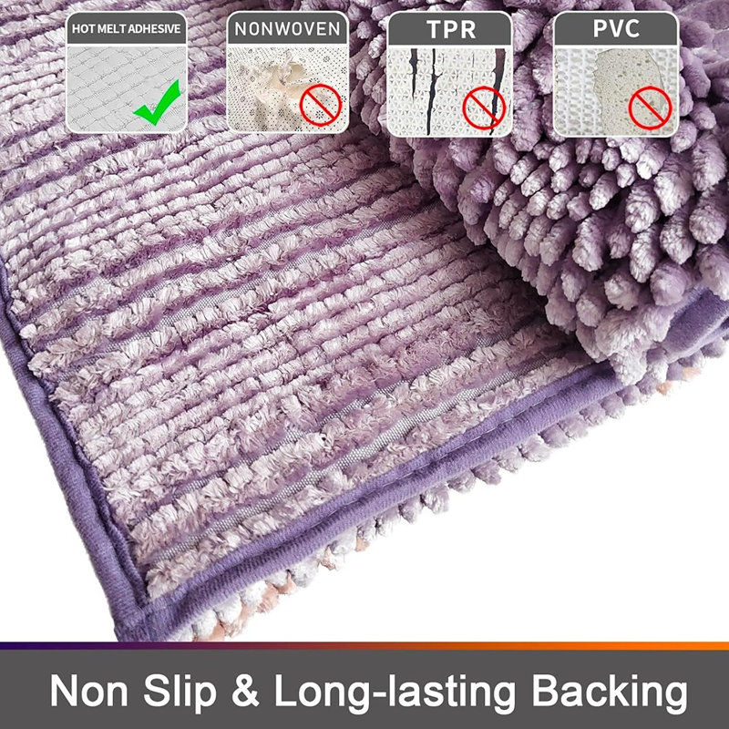 Ensemble de tapis de salle de bain 2 pièces, tapis de bain en chenille de beurre mauve clair, envers antidérapant, super absorbant d'eau, lavable à la machine, lavande