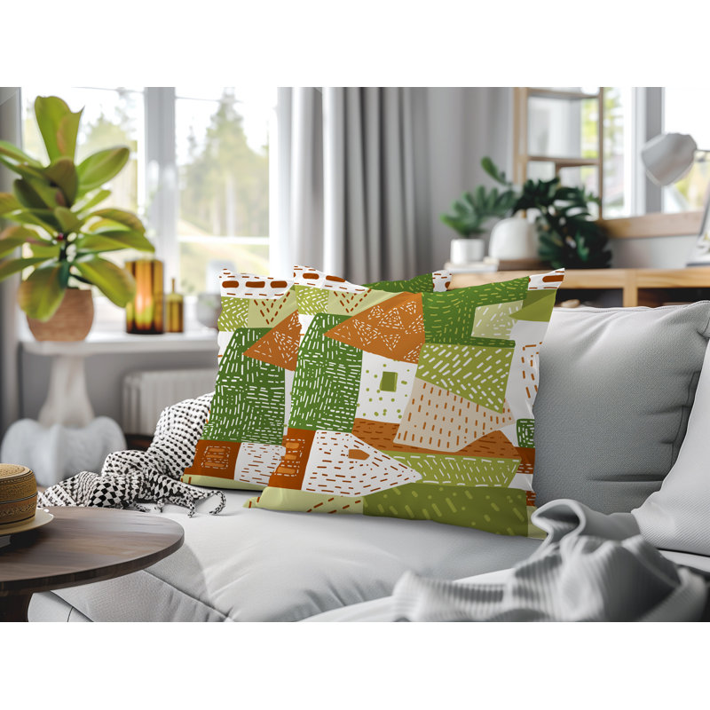 Oreiller réversible intérieur / extérieur Praxies Patches, 20x20, Chartreuse