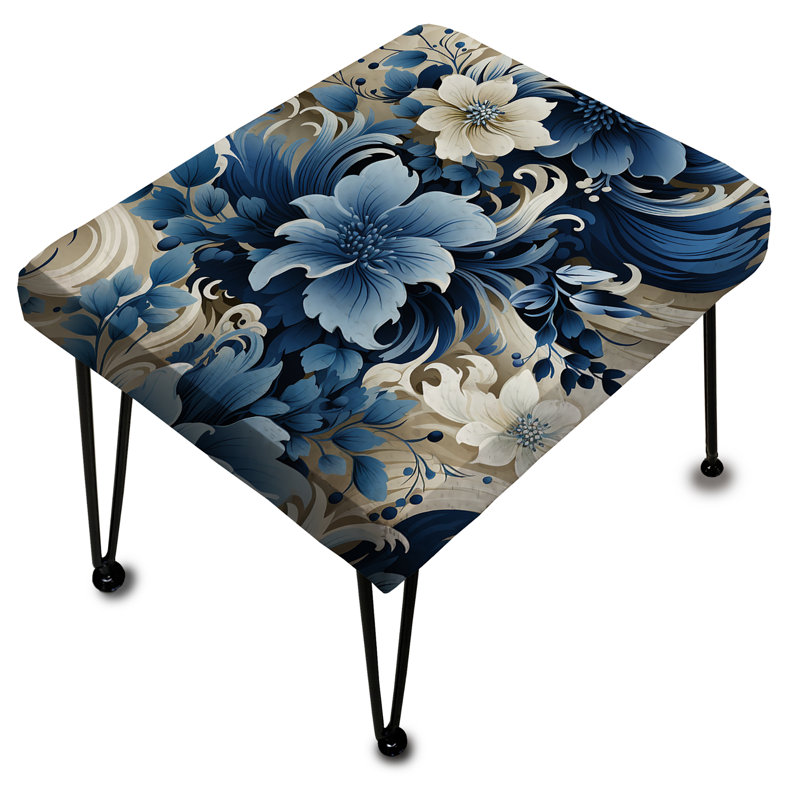 Romantic Cobalt Blue Swirls Victorian Pattern III - Floral Rectangle Ottoman