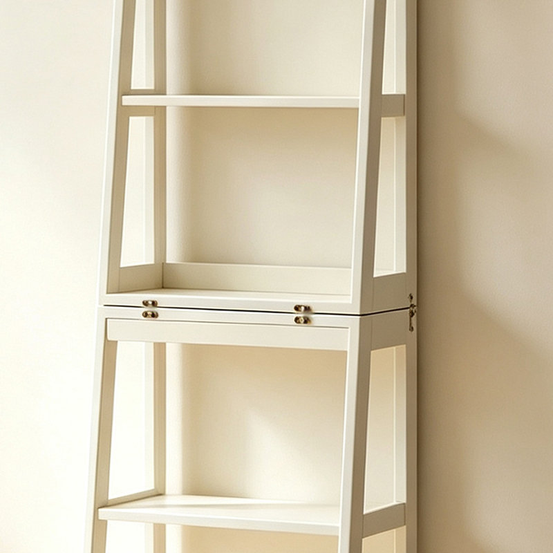 Bibliothèque de rangement trapézoïdale en bois d'hévéa, Cream