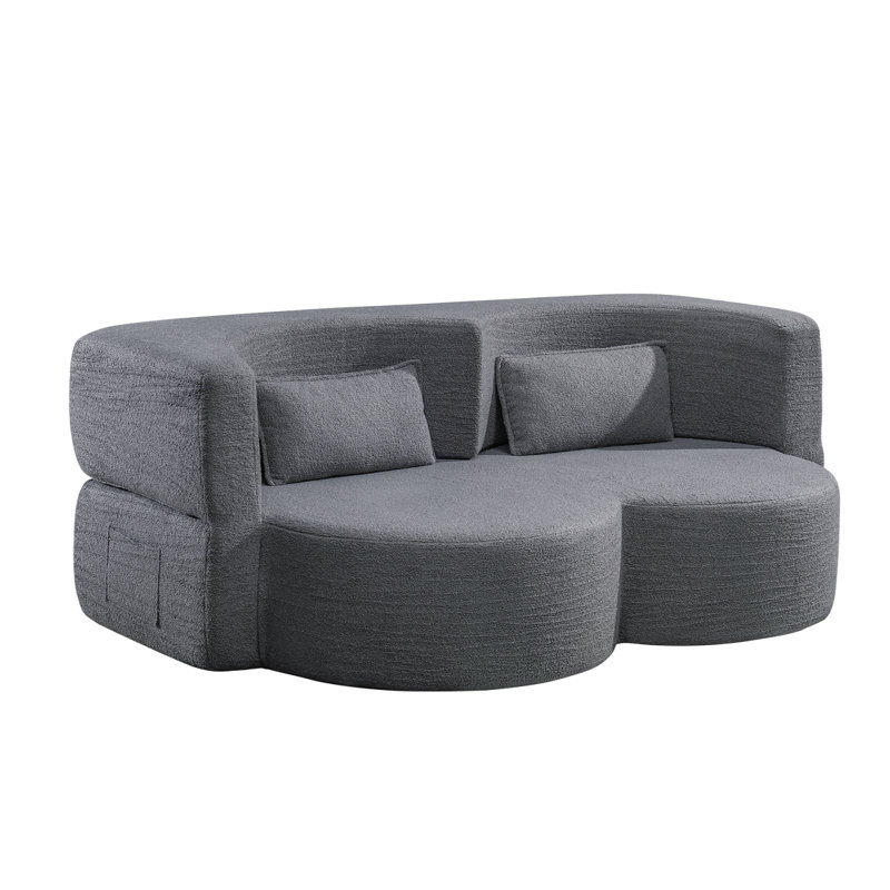 Folding Sofa Bed, Floor Sofa, Convertible Teddy Bear Fabric Foam Filled Sleeper Futon Double Sofa, Suitable For Living Room, Guest, Office And Apartment (Gray)