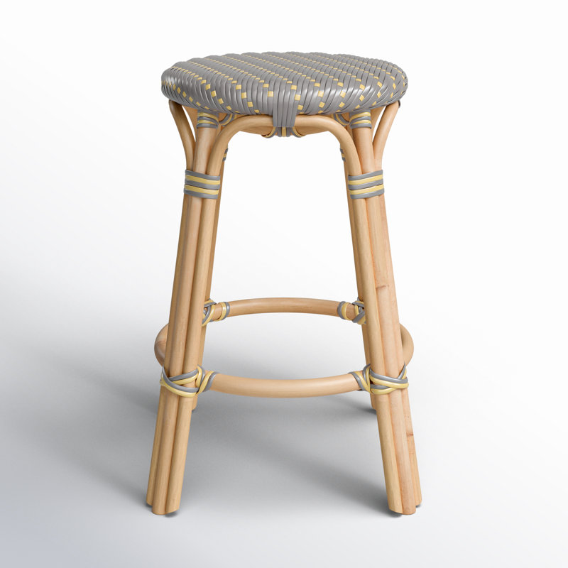 Alastair 24" Rattan Counter Stool - Gray Yellow, Counter Stool (24" Seat Height), Gray/Yellow Dot