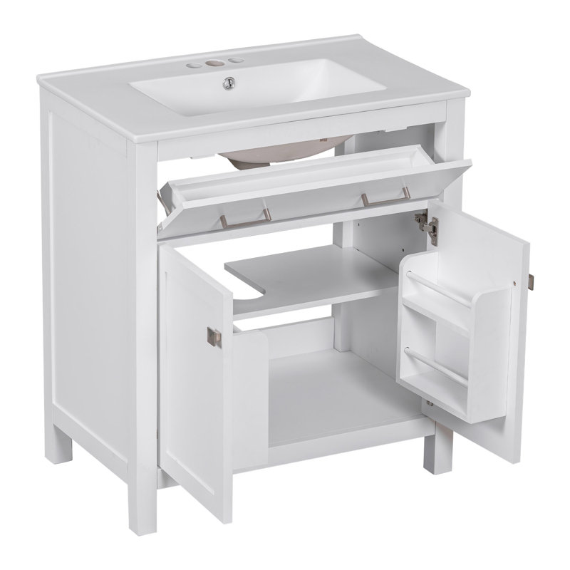 Meuble-lavabo simple 30 po avec comptoir en céramique, Blanc