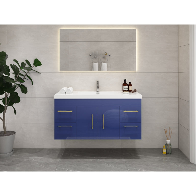 Romer 47.2'' Single Bathroom Vanity with Acrylic Top, Night Blue, Sliver