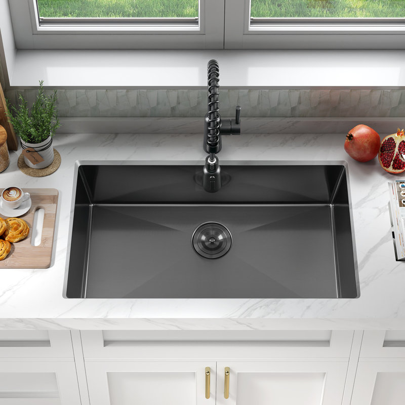 Attop Handmade Nano Black Stainless Steel Scratch-resistant 32 Inch Single Bowl Undermount Kitchen Sink With Strainer