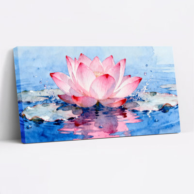 Aquarelle de fleur de lotus, reproduction d'art sur toile tendue sur toile pour le décor de chambre à coucher