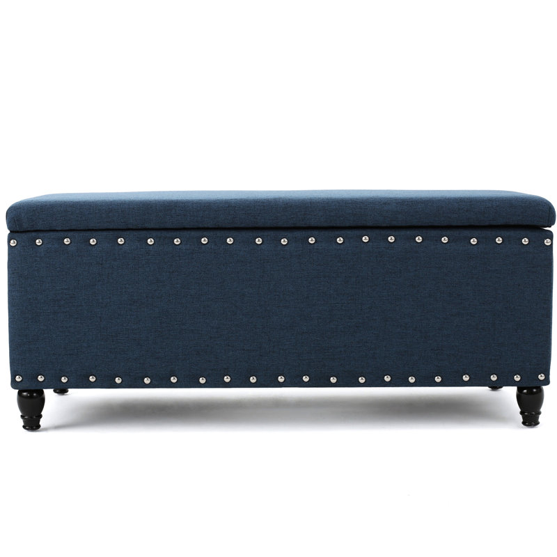 Navy Blue Storage With Dark Brown Birch Legs For Spa Relaxation Area, 18.42"D X 42.71"W 18.42"H Fabric And, Navy Blue