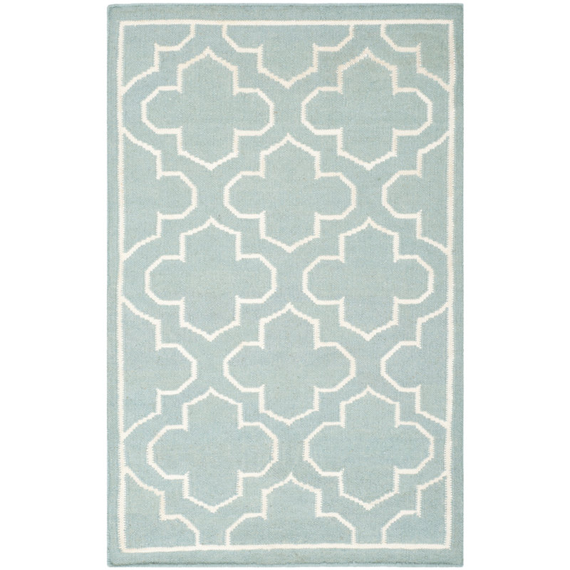 Rodgers Hand Woven Flat Weave Banana Silk/Wool/Cotton Geometric Rug in Blue, Rectangle 2'6" x 4'
