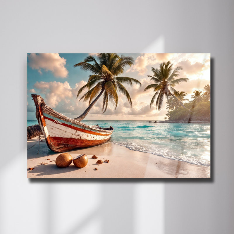 Coastal Beach Sunrise On The Beachy Scene Coastal Modern Large Glass, H 12 po x l 18 po