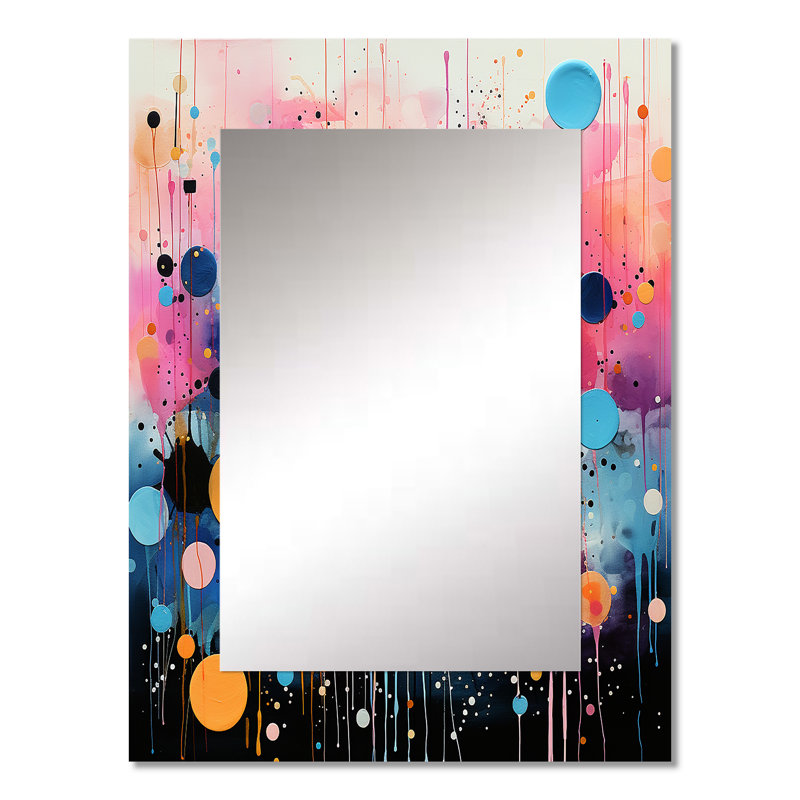 Neon Assemblage I - Abstract Collages Unique Wall Mirror Decor, Modern Large Mirror, Printed Metal Art, 32" x 24"
