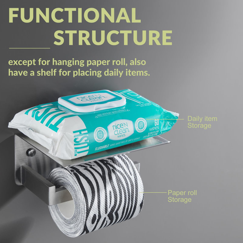Brushed Nickel Stainless Steel Toilet Paper Holder with Phone Shelf