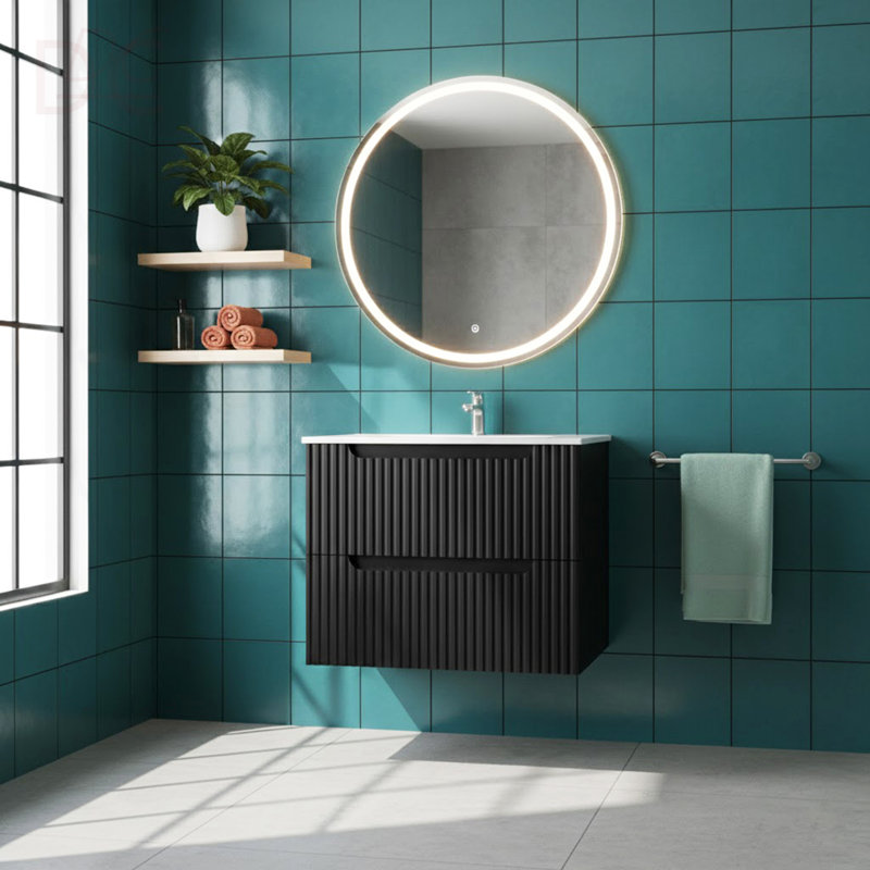 Ensemble de meuble-lavabo mural 24 po avec lavabo flottant, système de fermeture en douceur, 2 très grands tiroirs
