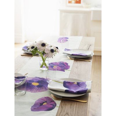 Table Runner: Purple Poppies on Snow
