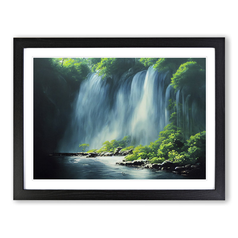 Waterfall Vol.2 - Single Picture Frame Print, Black, 46cm H x 64cm W