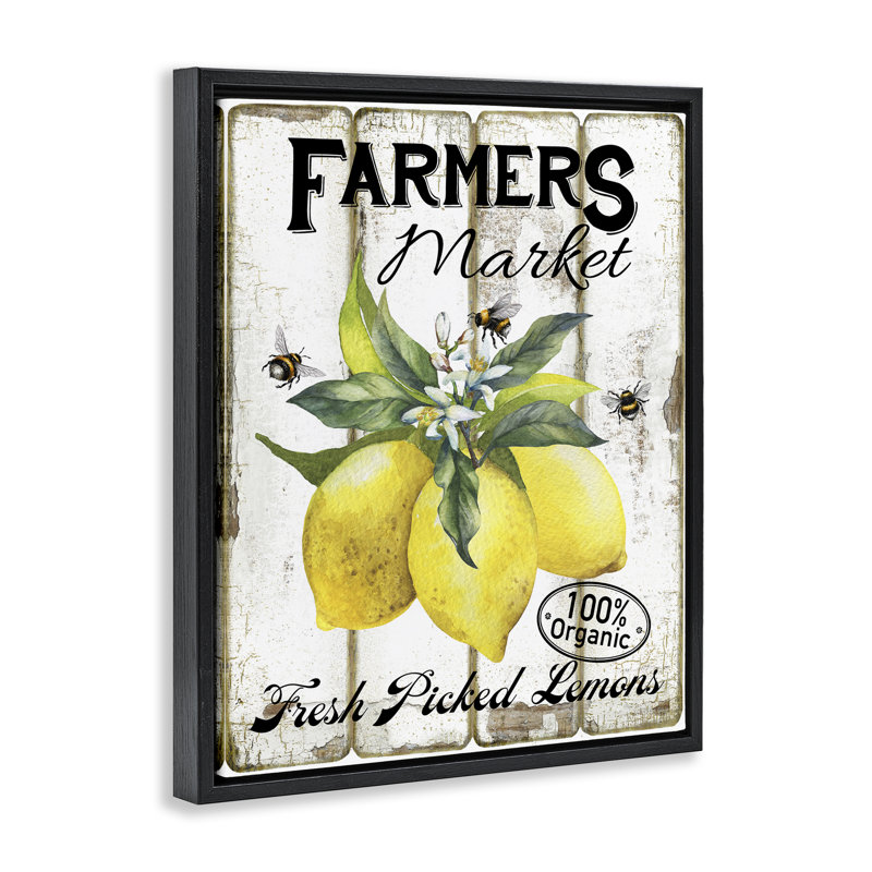  «Rustic Farm Market Lemons», art mural encadré flottant par Creatif Belle, Cadre flottant noir de jais, H 21 po x l 17 po