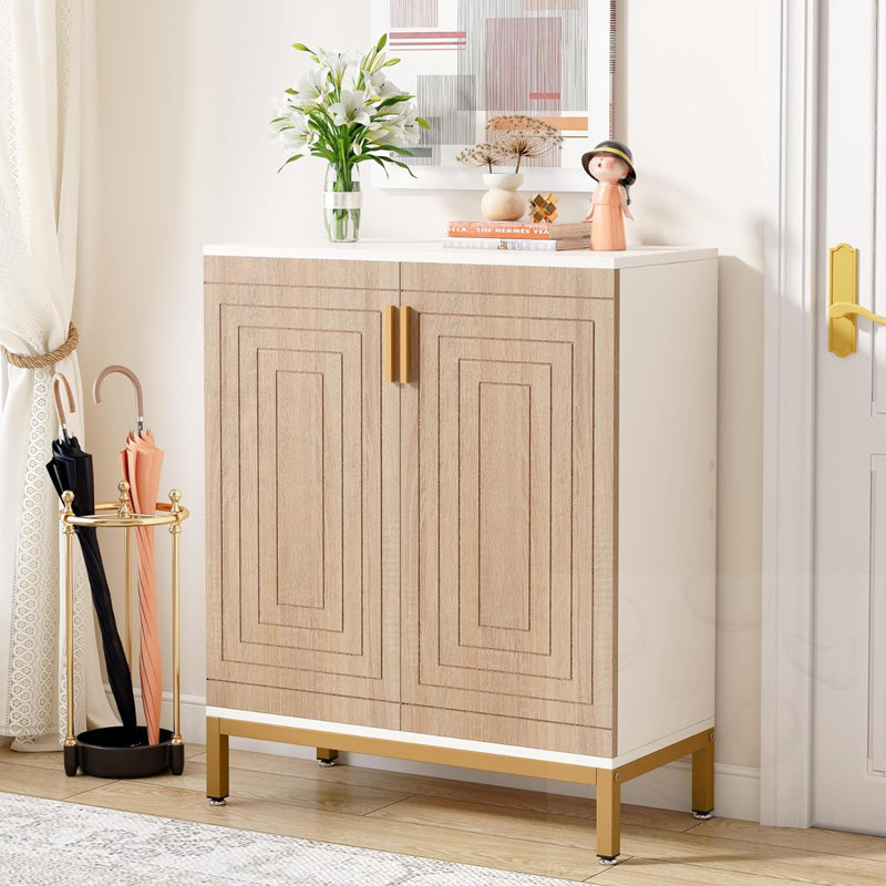 5 Tiers Wooden Shoe Cabinet With Doors, White/Natural