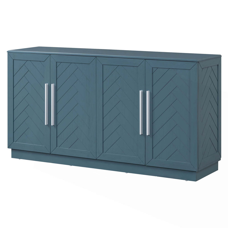Buffet à 4 portes avec tablettes réglables, grand espace de rangement et poignées argentées Hilaire - Idéal pour la cuisine, la salle à manger et le salon
