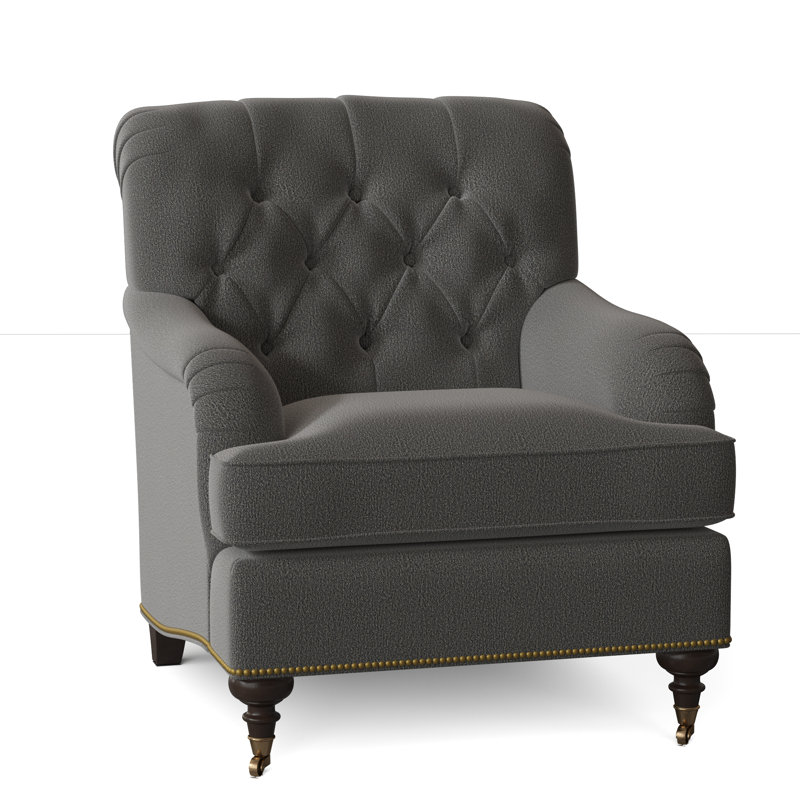 Devan Armchair, White Caps Fog, American Walnut, Antique Brass Small