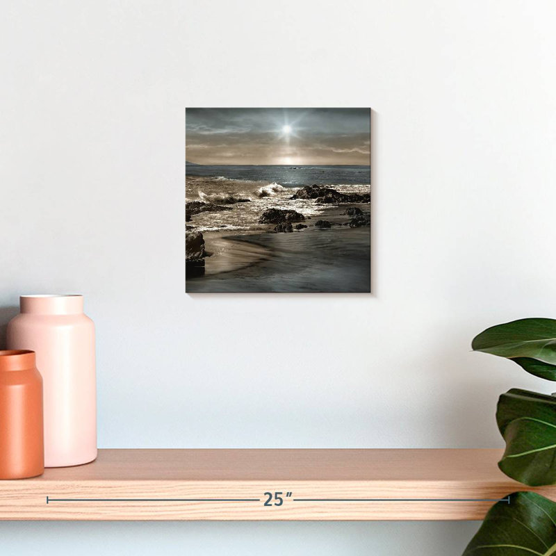 Coucher de soleil sur la mer bleue Gillard, H 10 po x l 10 po