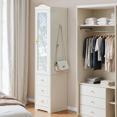 Right Armoires Wardrobe Closet & Wardrobe Cabinet With 3 Drawers And Mirror & Storage Cabinet With Hanging Rod & Sensor Light