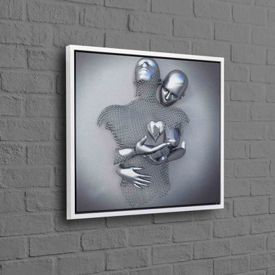 Art abstrait abstrait sur toile de coton de qualité avec un thème de couple en métal 3D