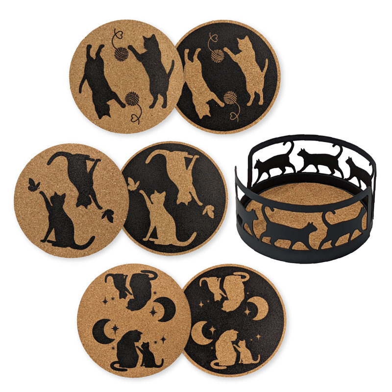 Ensemble de sous-verres 7 pièces pour chat avec support