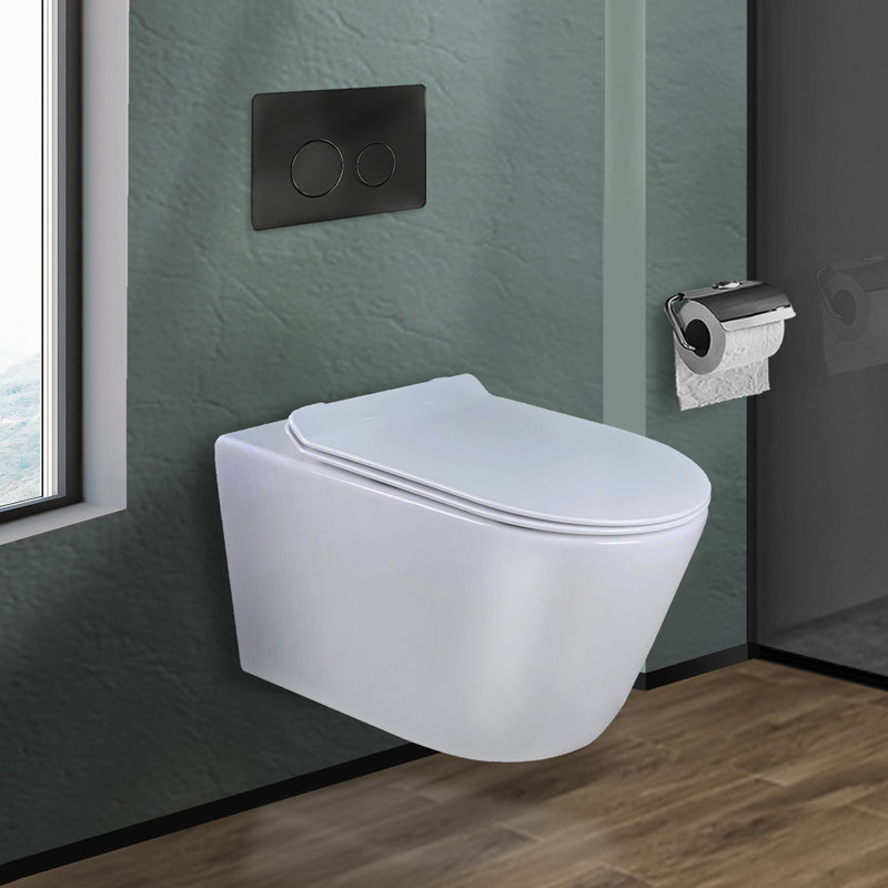 Toilettes suspendues Dakota 1,28 GPF (siège inclus), Blanc / noir mat