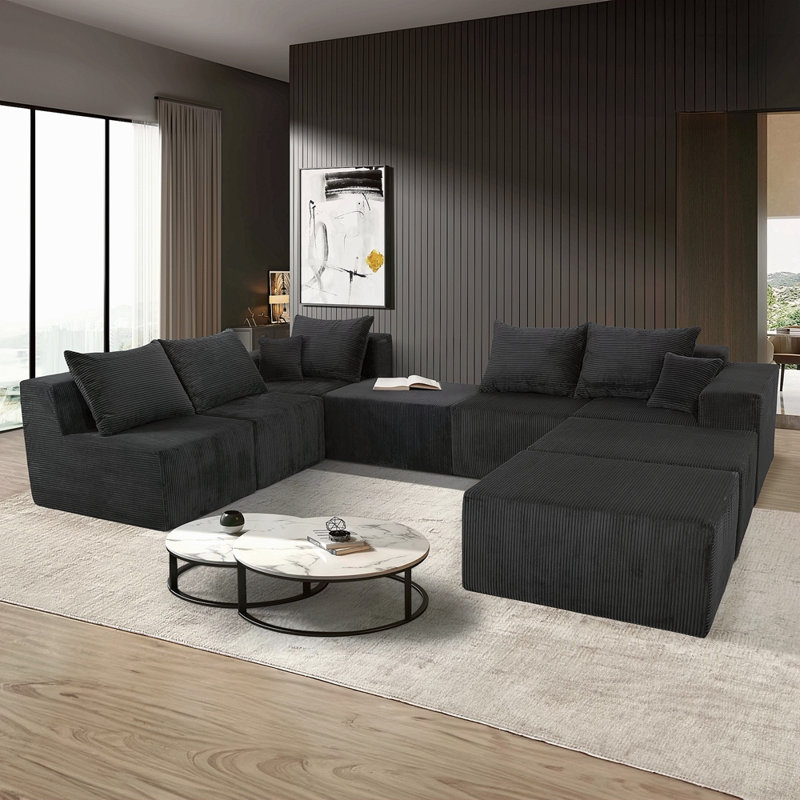 Canapé modulaire en forme de U 8 pièces, grand canapé convertible avec méridienne surdimensionnée et lit, revêtement en velours côtelé de luxe, aucun assemblage requis,