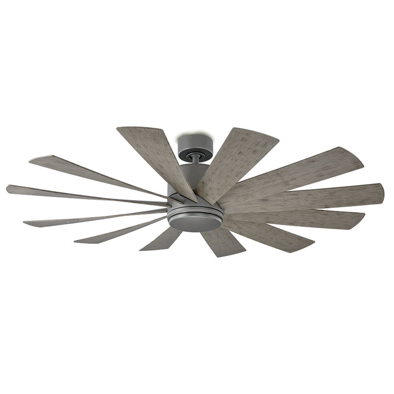 Windflower 12 - Blade LED Windmill Ceiling Fan with Wall Control and Light Kit Included, Graphite with Weathered Gray Blades