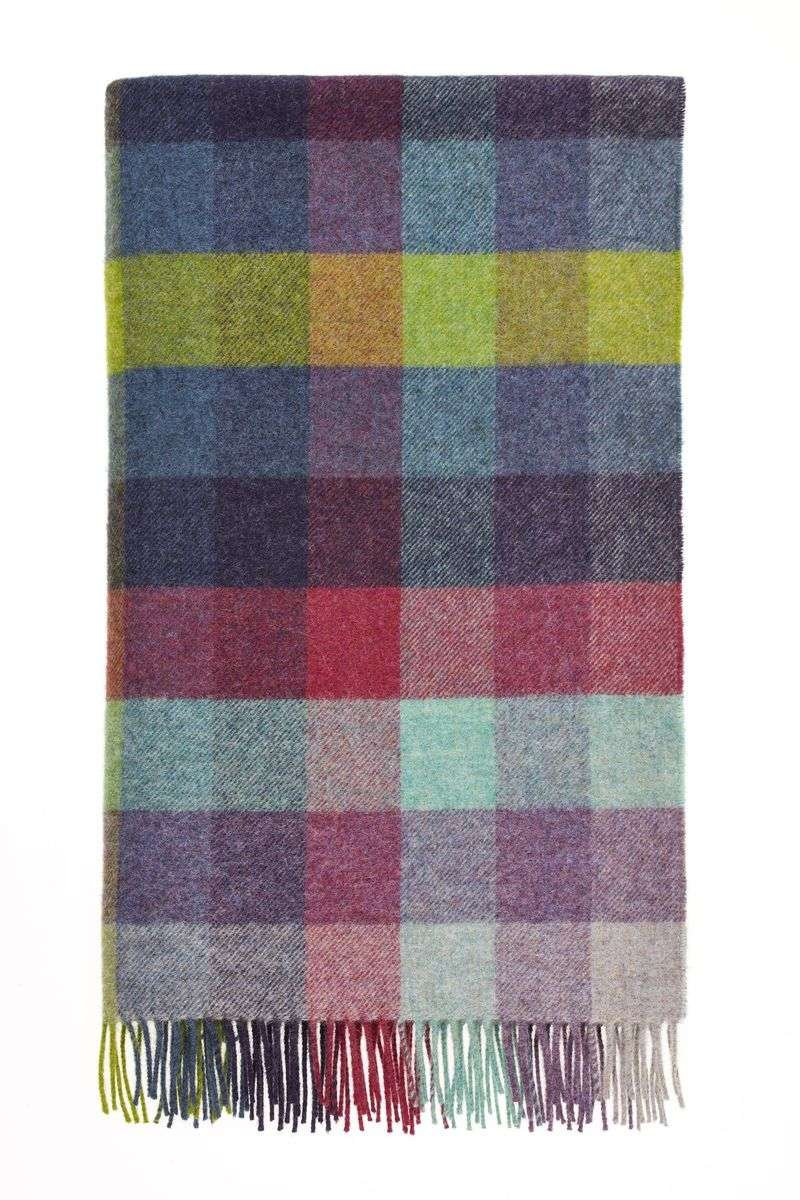 Shetland Wool Throw/Blankets Hand Woven Blanket, Blue/Green/Gray/Purple Geometric