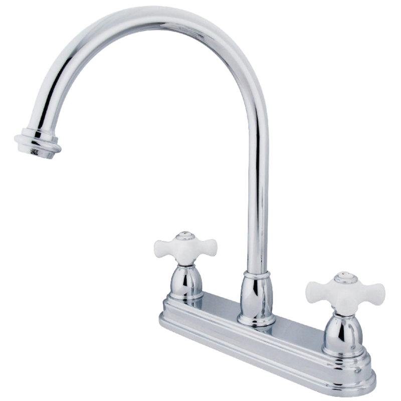 Kingston Brass Restoration Two-Handle 3-Hole 8" Centerset Kitchen Faucet, Polished Chrome