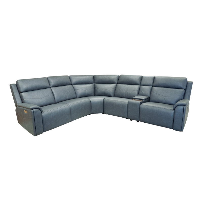 Titus 5 Seat Sectional With Console, Blue Polyurethane