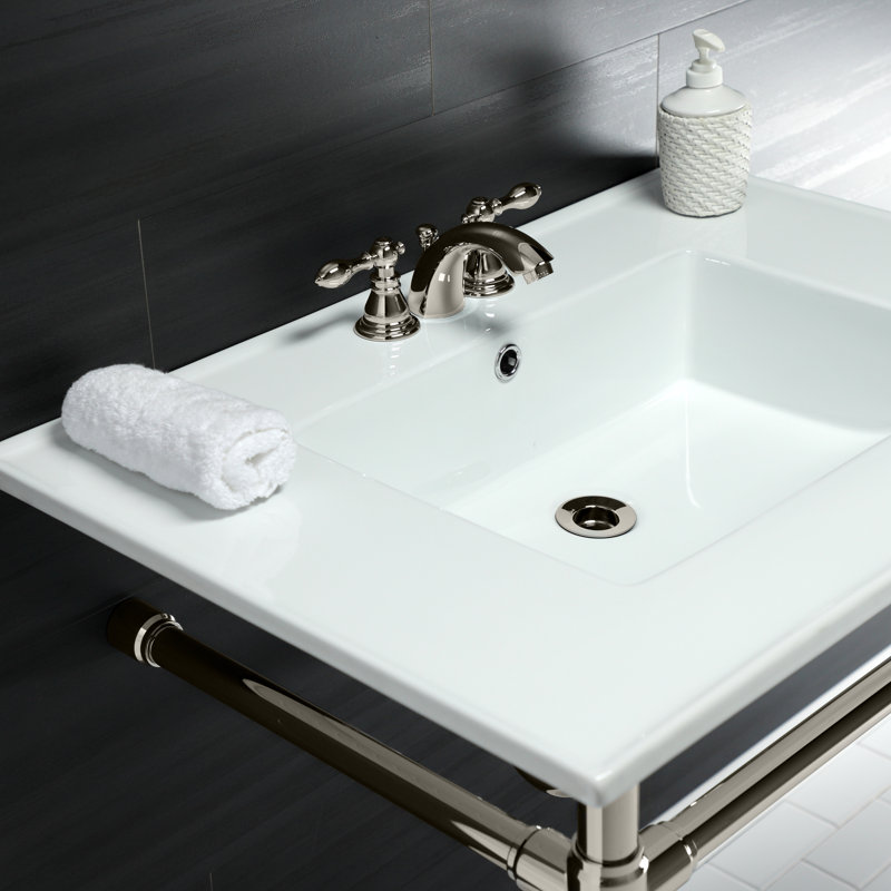 Kingston Brass Dreyfuss 31-Inch Ceramic Console Sink with Stainless Steel Legs, Polished Nickel, 4" Centers