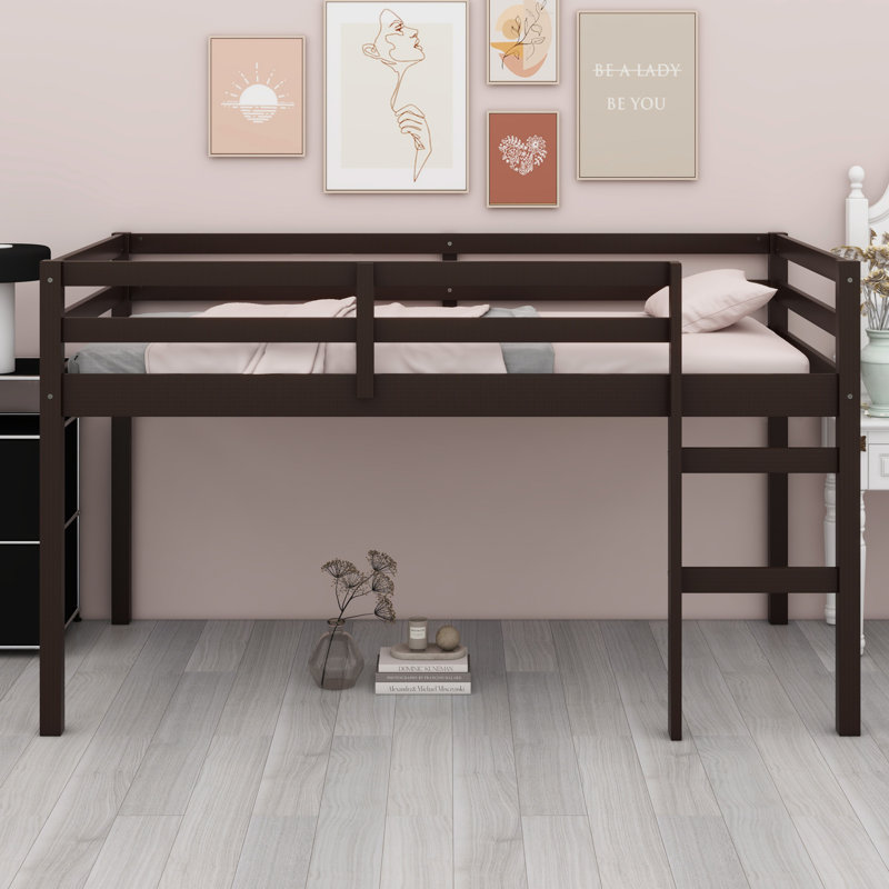 Lit mezzanine en bois avec échelle, Espresso