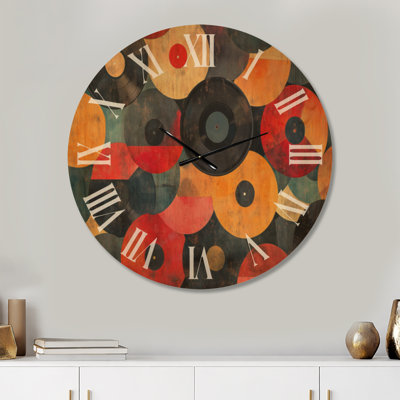 Large Vinyl Vintage Wood Wall Clock – Retro Vinyl Circles