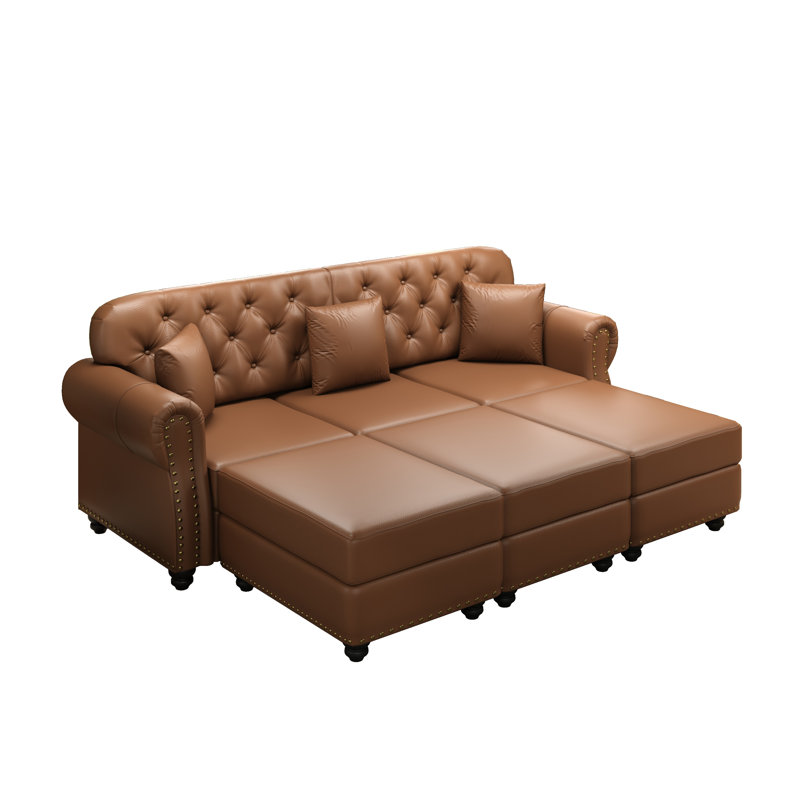 Canapé Chesterfield 82,6 po Mid-Century, Brun