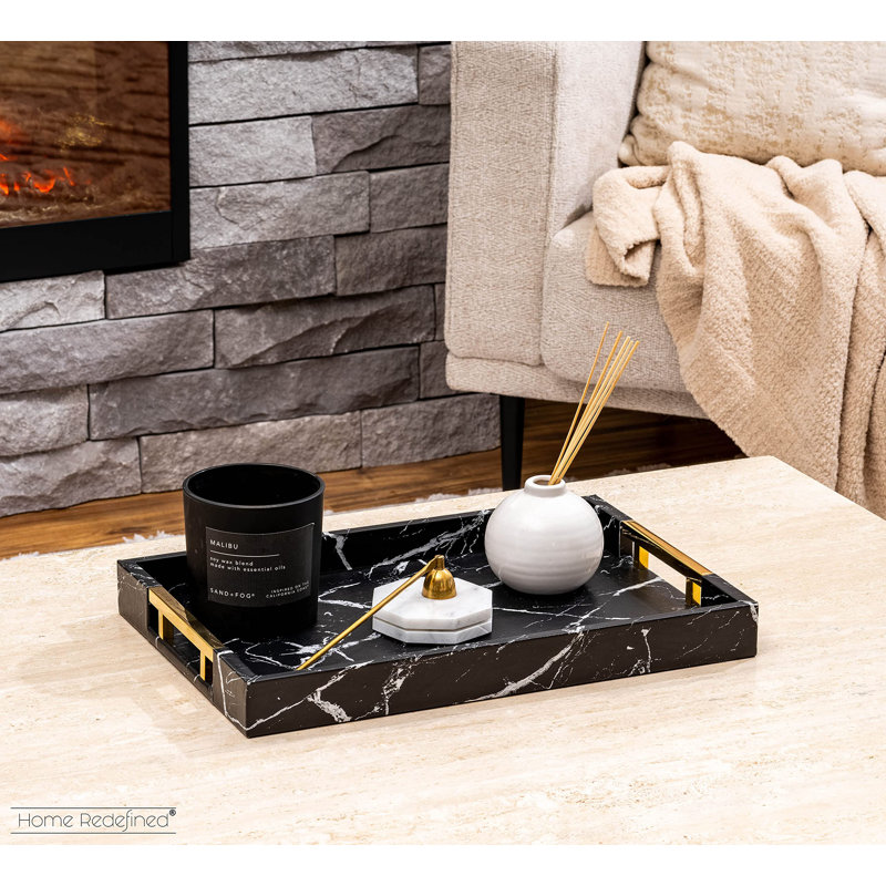 Mayalee Tray, Black Marble/Gold