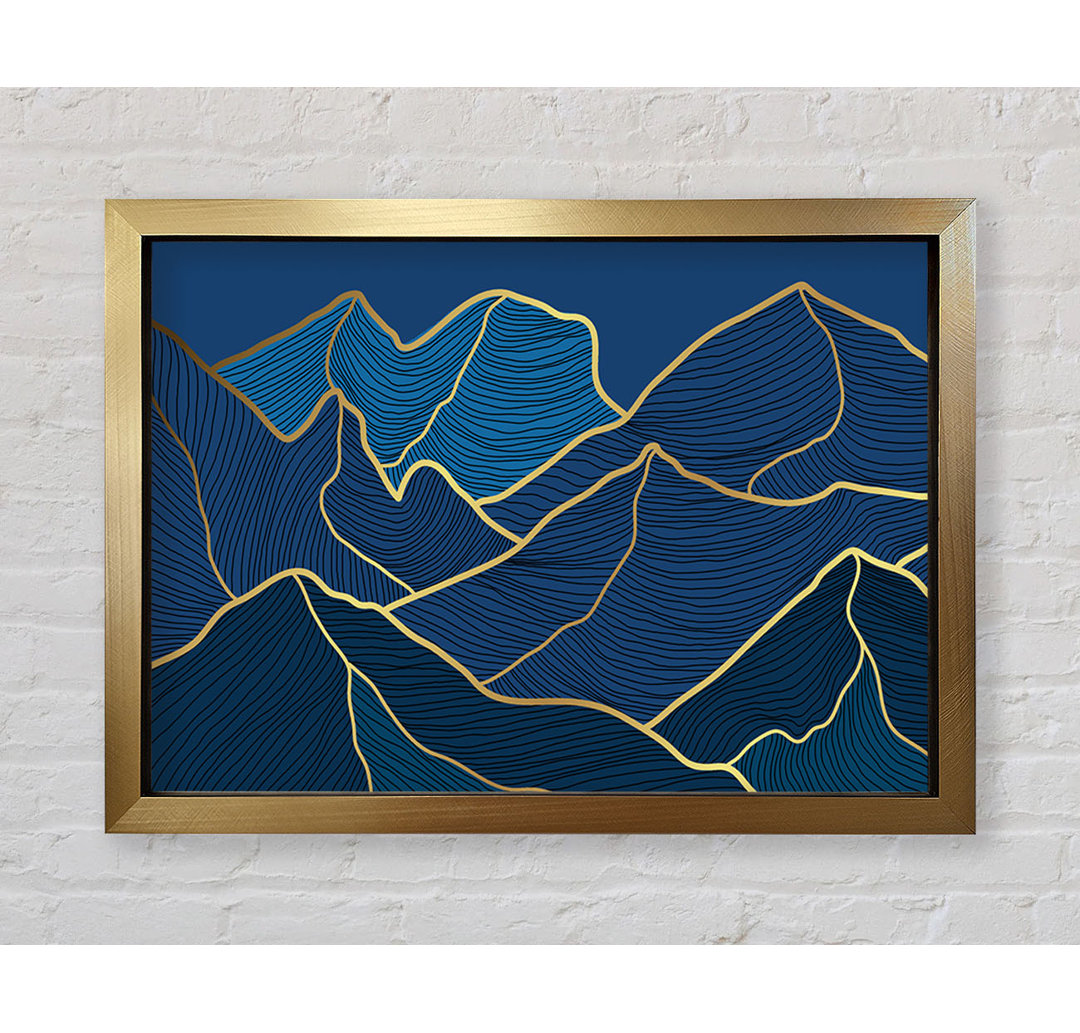 Gold Mountains On Blue Gerahmter Druck