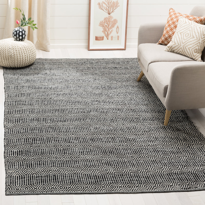 Tapis ivoire / gris foncé en coton tissé à plat à la main Dryden, Rectangle 9 pi x 12 pi