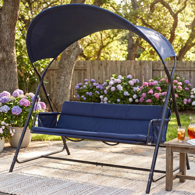 Durable Three Person Patio Swing with Cushion for Garden Relaxation and Outdoor Comfort