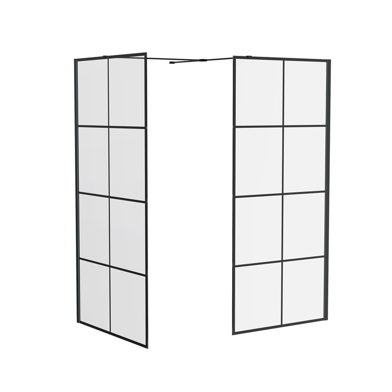 Black Grid Walk In Shower Enclosure Wet Room Glass Screen Pack 800mm and 760mm Panels