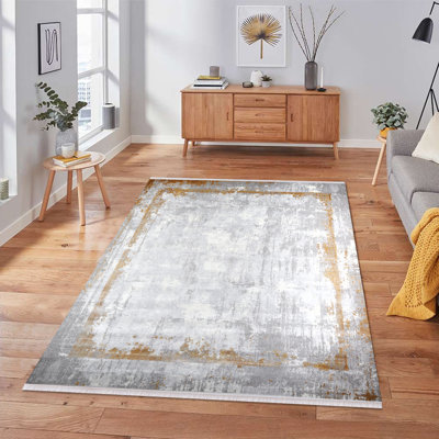 Tapis gris / or en polyester tissé à la machine Michigantown