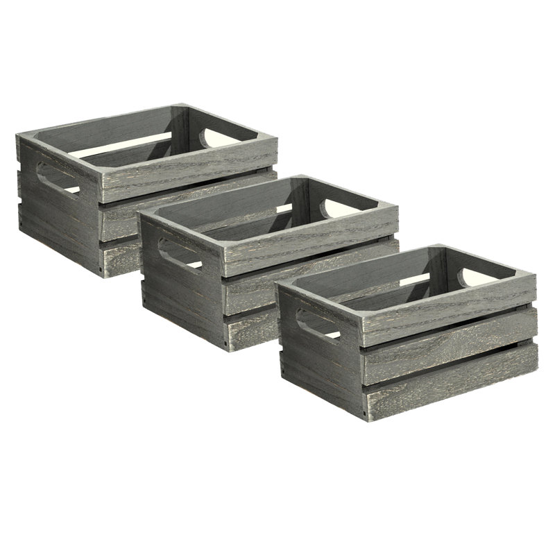 Ensemble de caisses en bois massif, Gris, H 4,75 po x l 9,50 po x P 7 po