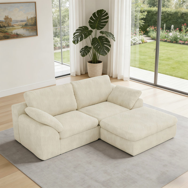 Canapé modulaire à siège profond 78,8 po Cloud, Fausse fourrure blanche