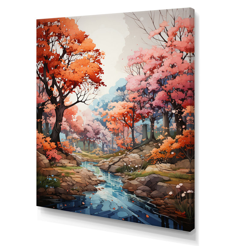 «Peach Maple Trees Enchanted», impression d'art mural floral, Toile tendue, H 32 po x l 24 po x P 1 po