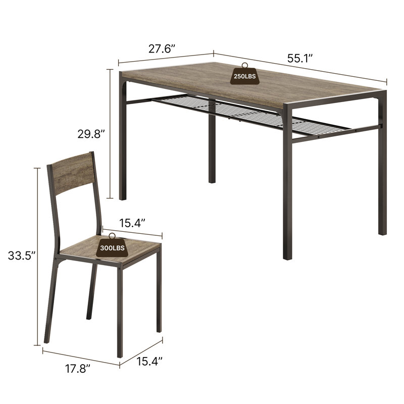 Ensemble de salle à manger rectangulaire 7 pièces avec cadre en métal et support de rangement Ymani, Brun, Brun