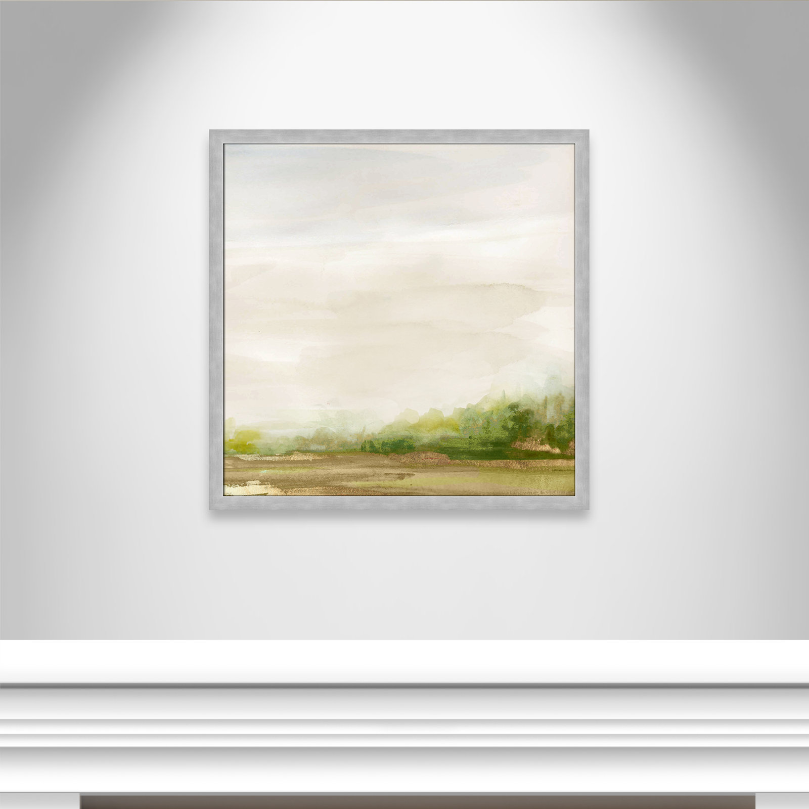 Icarus "Evening Stroll" Painting, 33" H x 33" W x 1.12" D, Matte Silver Framed