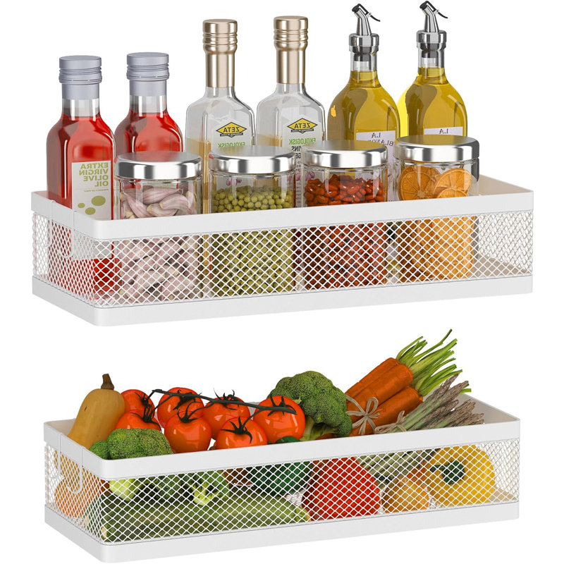 2 Packs Hanging Storage Baskets Organizer Wall Mount, Metal Wire Storage Bin Rack, White