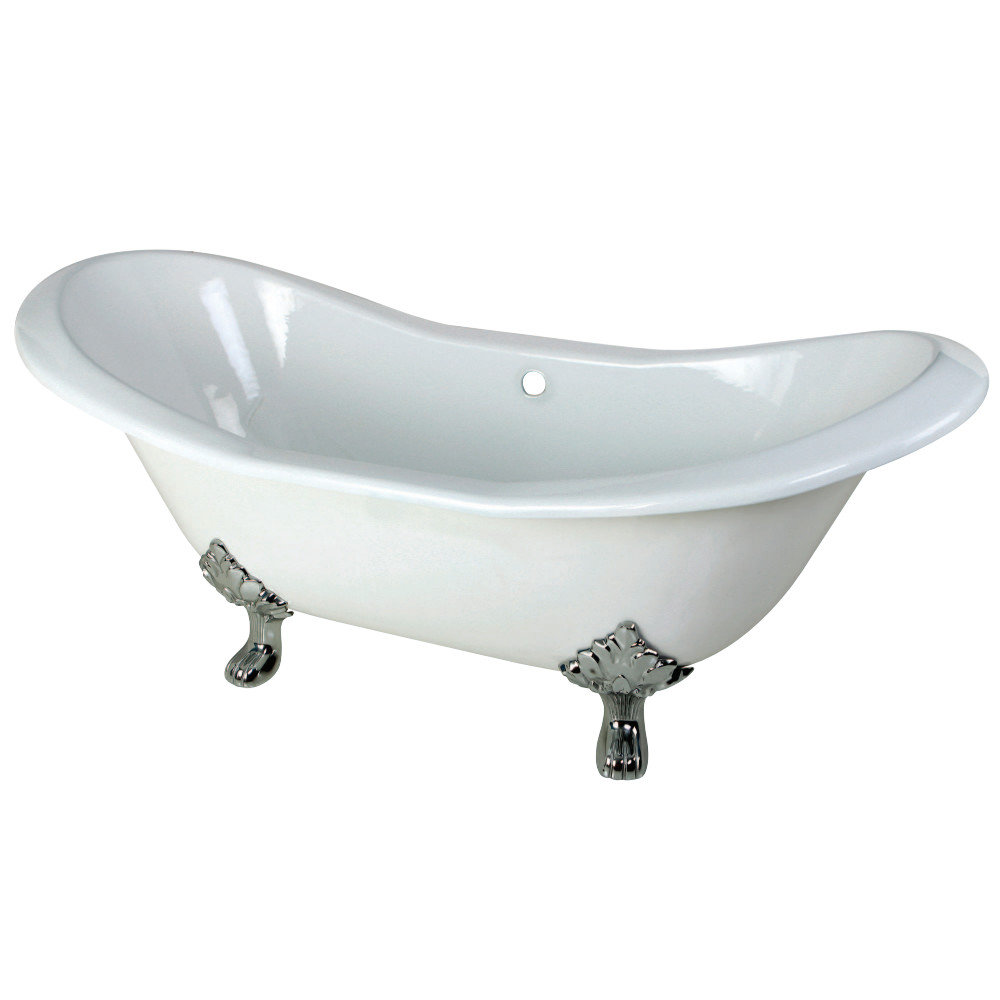 Kingston Brass Aqua Eden 72-Inch Cast Iron Oval Double Slipper Clawfoot Tub (No Faucet Drillings) Kingston Brass Feet 