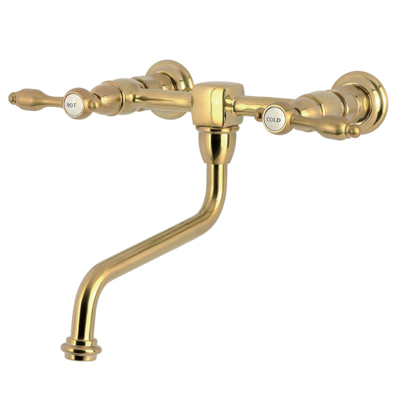Kingston Brass Tudor Two-Handle 2-Hole Wall Mount Bathroom Faucet, Brushed Brass